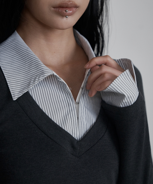 C HOOK OPEN SHIRT LAYERED TOP_WHITE