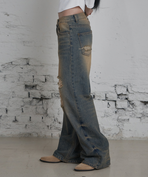 C VINTAGE DESTROYED WIDE DENIM PANTS_VINTAGE