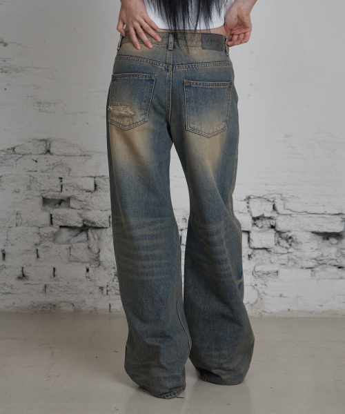 C VINTAGE DESTROYED WIDE DENIM PANTS_VINTAGE