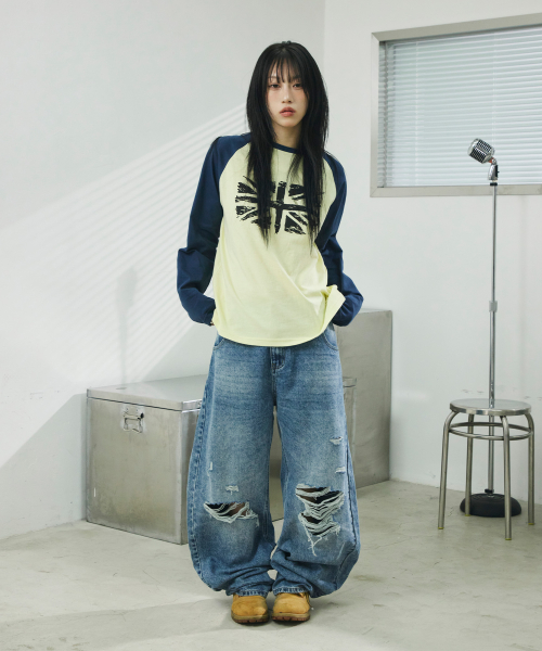 유니언잭 래글런 롱 슬리브[레몬]