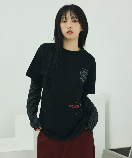 스트라이프 레이어드 롱 슬리브[블랙]