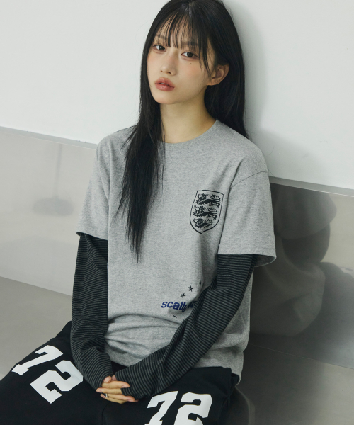 스트라이프 레이어드 롱 슬리브[그레이]