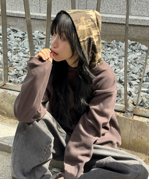 후드 레이어드 롱 슬리브[브라운]