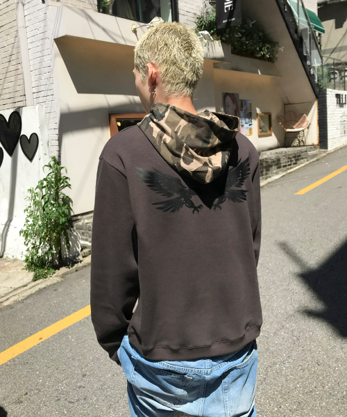 후드 레이어드 롱 슬리브[브라운]