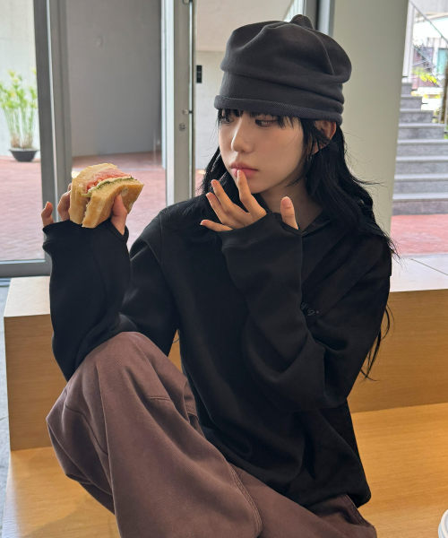 후드 레이어드 롱 슬리브[블랙]