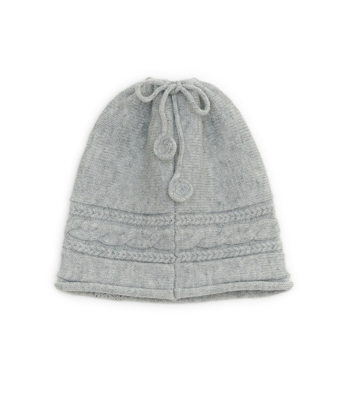 Button cable knit string beanie (Light gray)