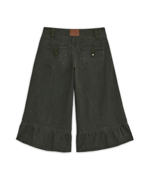 Washed ruffle capri pants (Khaki)