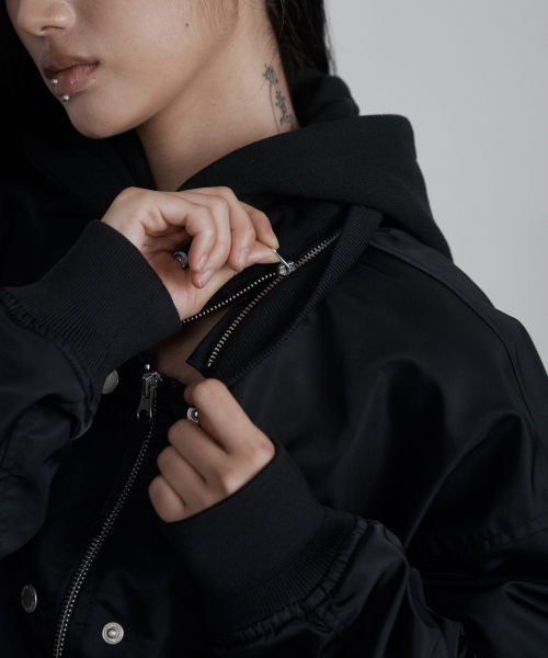 C TWO-WAY HOOD SHIRRING MA-1_BLACK