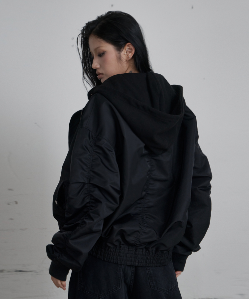 C TWO-WAY HOOD SHIRRING MA-1_BLACK