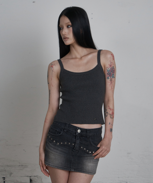 C HIGH NECK KNIT SLEEVELESS CARDIGAN SET_CHARCOAL