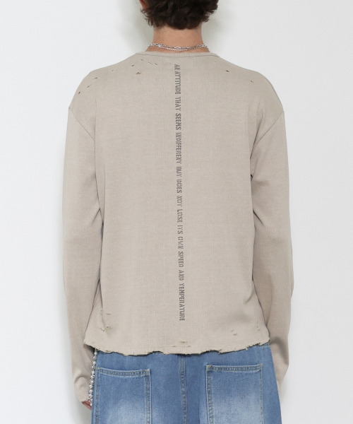 Vintage Damage Lettering Long Sleeve BEIGE