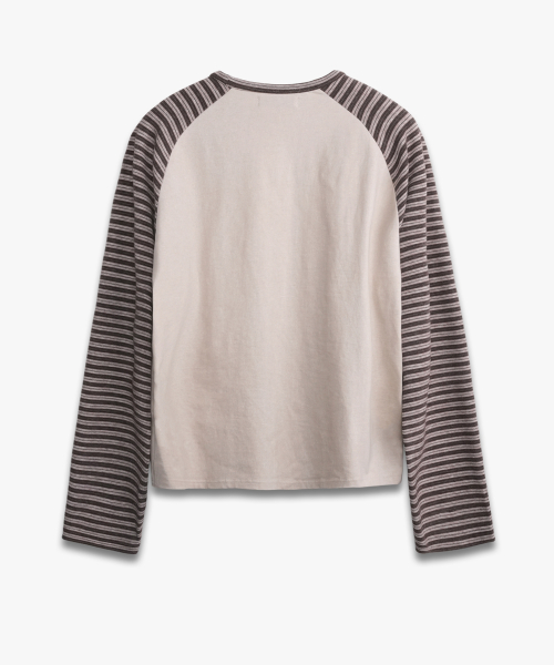 Stripe Raglan Button Long Sleeve BROWN