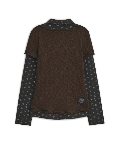 Flower shirts layered top (Brown)