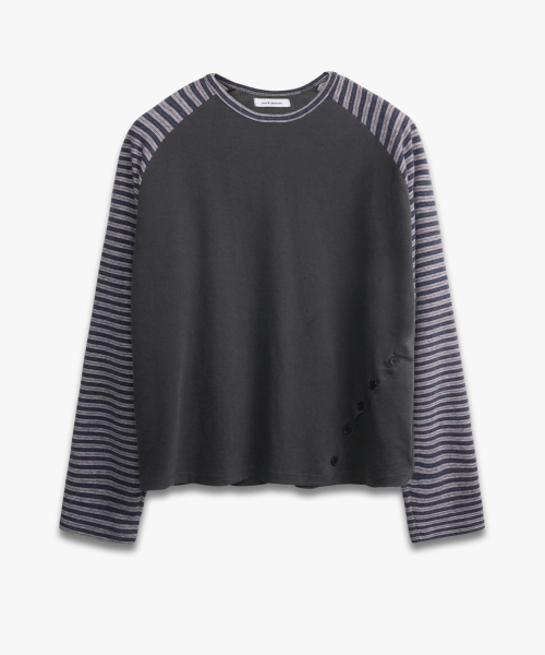 Stripe Raglan Button Long Sleeve NAVY