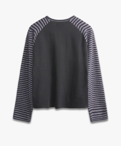 Stripe Raglan Button Long Sleeve NAVY
