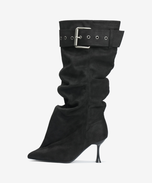 305 buckle slouchy boots  / black