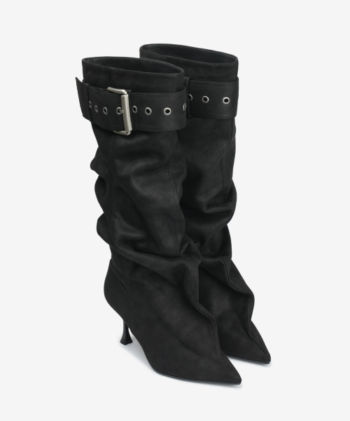 305 buckle slouchy boots  / black