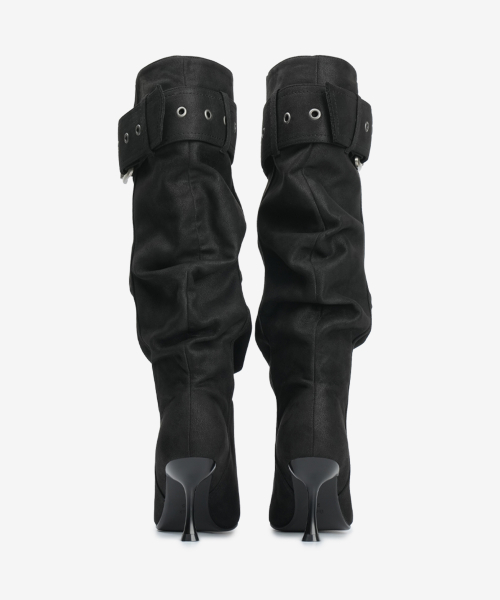 305 buckle slouchy boots  / black