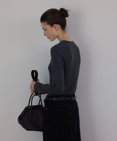 F/W Fine Ribbed Button U-Neck Long Sleeve Tee