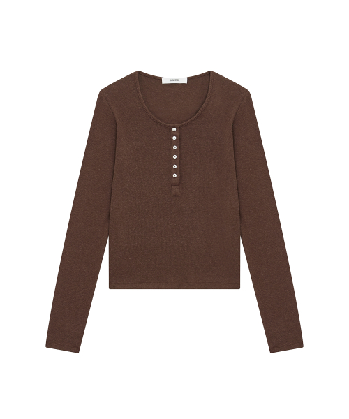 F/W Fine Ribbed Button U-Neck Long Sleeve Tee