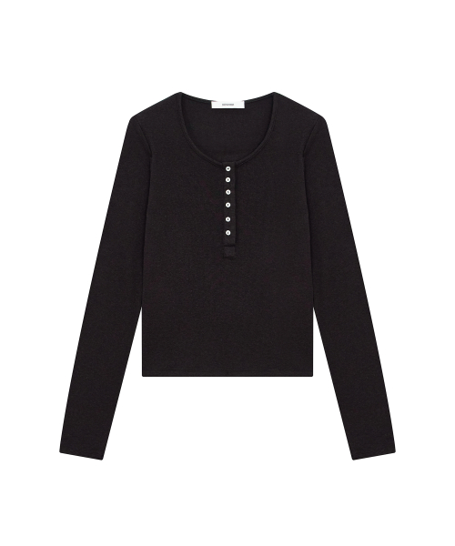 F/W Fine Ribbed Button U-Neck Long Sleeve Tee