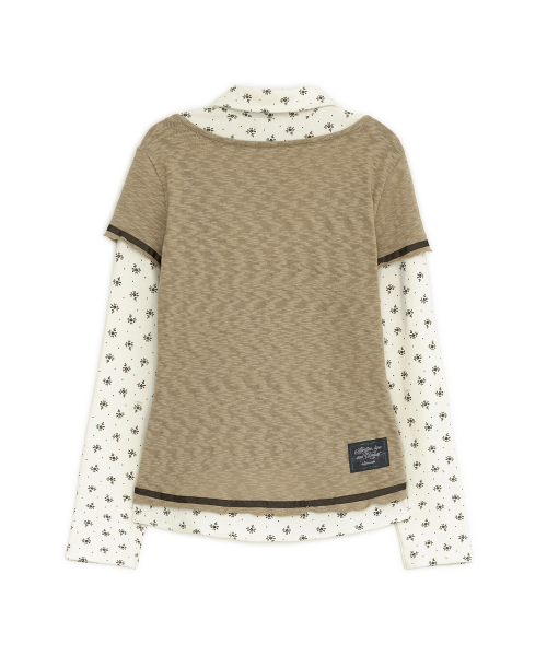 Flower shirts layered top (Beige)