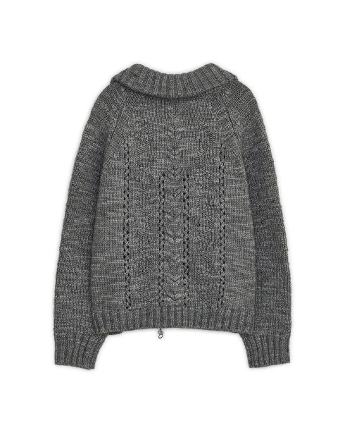 Oblique collar knit zip-up (Gray)