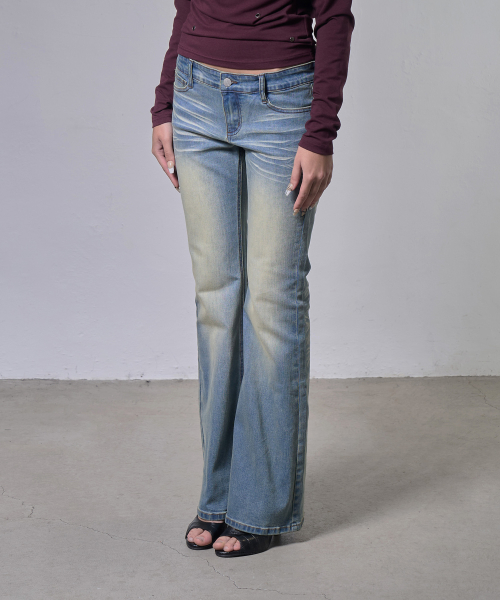 WASHED BOOTCUT PANTS (MID BLUE) F26ZD473