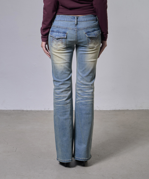 WASHED BOOTCUT PANTS (MID BLUE) F26ZD473