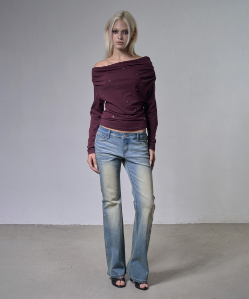 WASHED BOOTCUT PANTS (MID BLUE) F26ZD473
