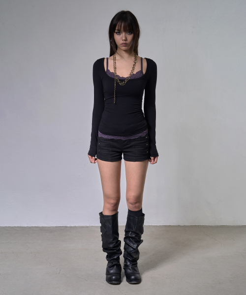 LACE LAYERED LONG SLEEVE (BLACK) F26ZB522