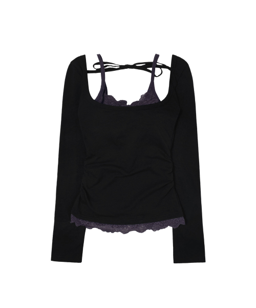 LACE LAYERED LONG SLEEVE (BLACK) F26ZB522