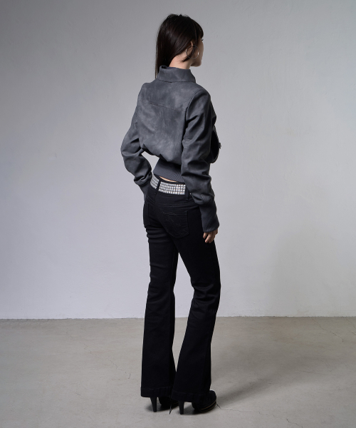BLING BELTED BOOTCUT PANTS (BLACK) F26ZD464