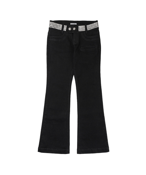 BLING BELTED BOOTCUT PANTS (BLACK) F26ZD464
