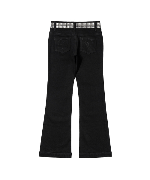 BLING BELTED BOOTCUT PANTS (BLACK) F26ZD464
