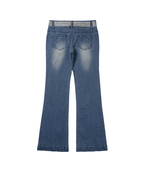 BLING BELTED BOOTCUT PANTS (MID BLUE) F26ZD464