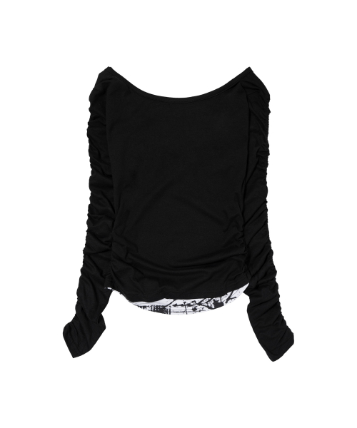 DOUBBLE LAYERED SHIRRING TOP (BLACK) F26ZB524