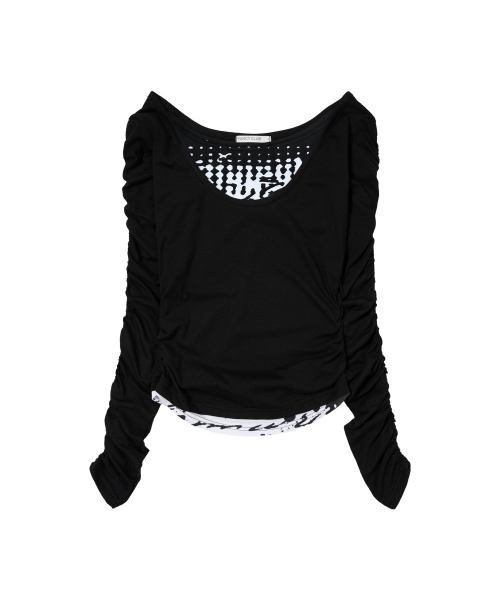 DOUBBLE LAYERED SHIRRING TOP (BLACK) F26ZB524