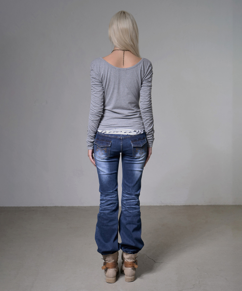 DOUBBLE LAYERED SHIRRING TOP (MELANGE) F26ZB524