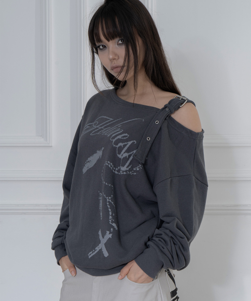 ONE-SHOULDER BUCKLE SWEATSHIRT (CHARCOAL) F26ZB063