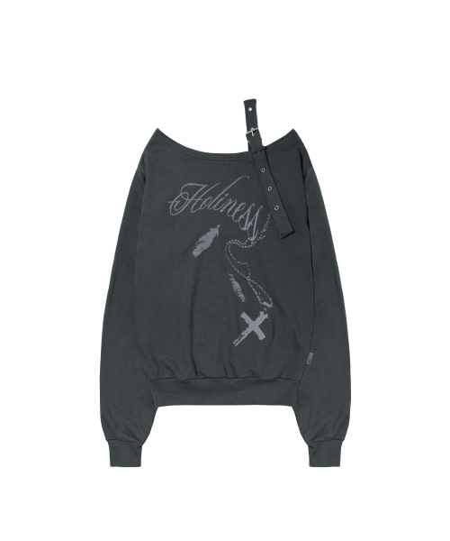 ONE-SHOULDER BUCKLE SWEATSHIRT (CHARCOAL) F26ZB063