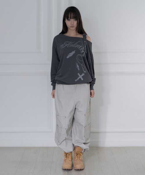 ONE-SHOULDER BUCKLE SWEATSHIRT (CHARCOAL) F26ZB063