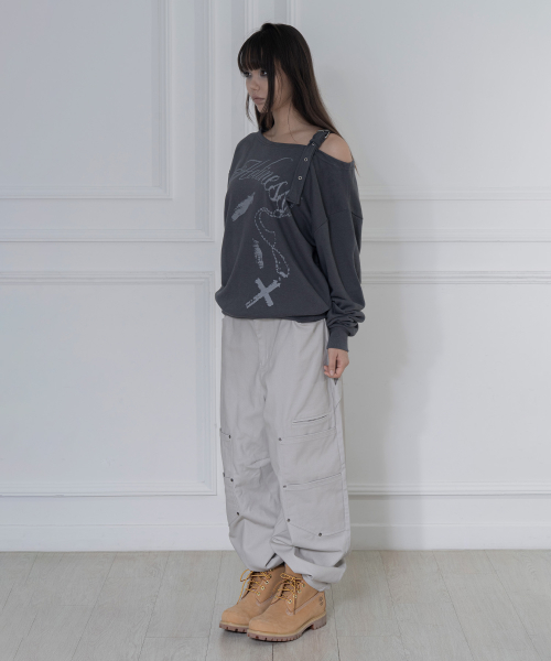 ONE-SHOULDER BUCKLE SWEATSHIRT (CHARCOAL) F26ZB063