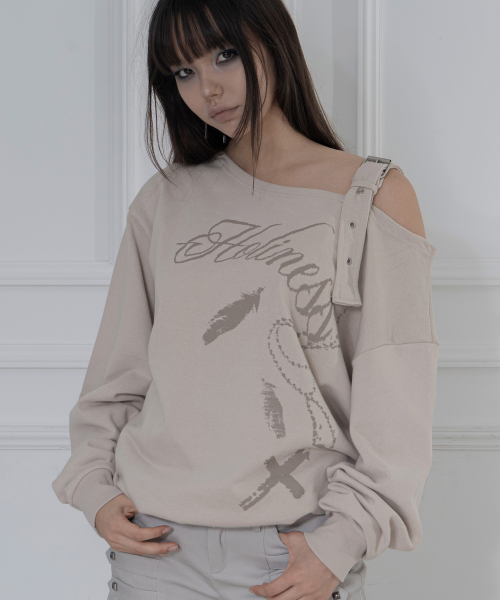 ONE-SHOULDER BUCKLE SWEATSHIRT (BEIGE) F26ZB063