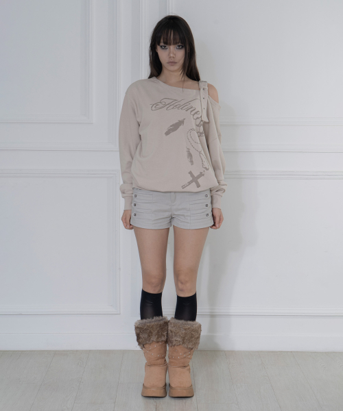 ONE-SHOULDER BUCKLE SWEATSHIRT (BEIGE) F26ZB063