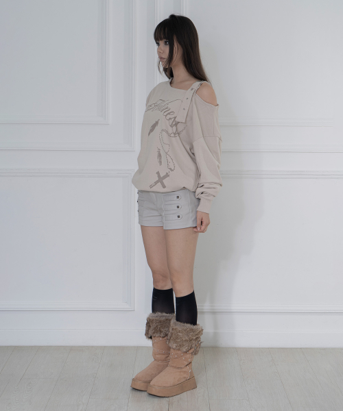 ONE-SHOULDER BUCKLE SWEATSHIRT (BEIGE) F26ZB063