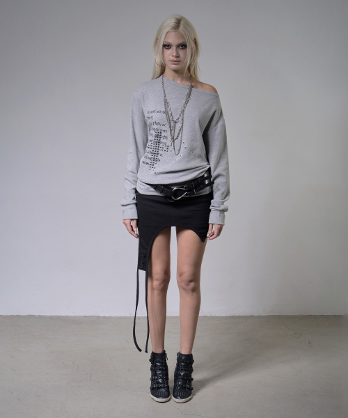 PIXEL CROSS ONE-SHOULDER SWEATSHIRT (MELANGE GRAY) F26ZB535