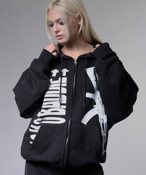 BADDIE HOODED ZIP-UP (BLACK) F26ZA511