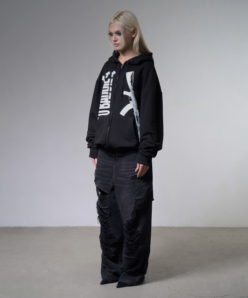 BADDIE HOODED ZIP-UP (BLACK) F26ZA511