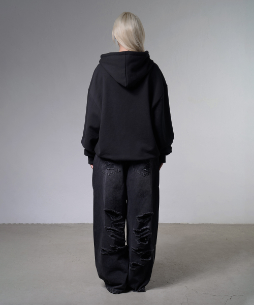 BADDIE HOODED ZIP-UP (BLACK) F26ZA511